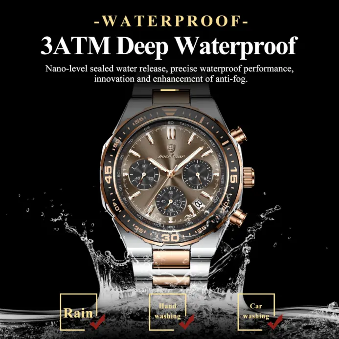 Reloj deportivo de lujo POEDAGAR para hombre, de acero inoxidable, cuarzo, resistente al agua, luminoso, con fecha, cronógrafo, reloj de pulsera para hombre + caja 2