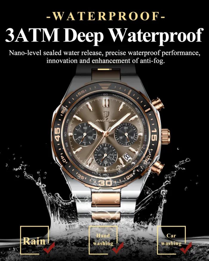 Reloj deportivo de lujo POEDAGAR para hombre, de acero inoxidable, cuarzo, resistente al agua, luminoso, con fecha, cronógrafo, reloj de pulsera para hombre + caja 2