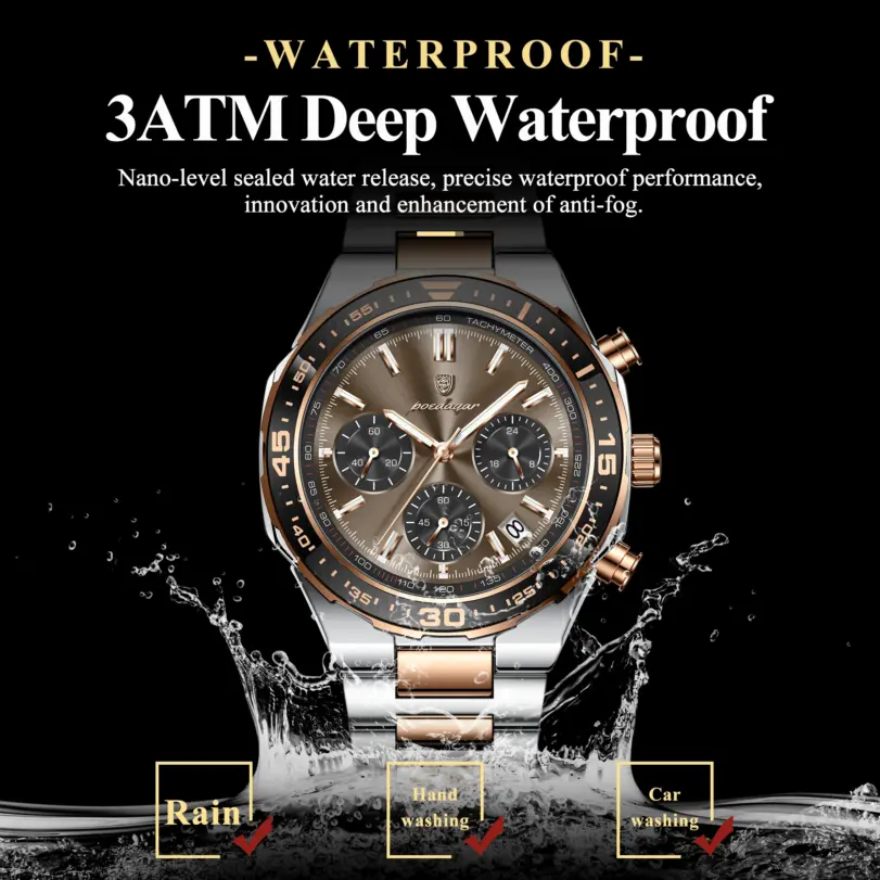 Reloj deportivo de lujo POEDAGAR para hombre, de acero inoxidable, cuarzo, resistente al agua, luminoso, con fecha, cronógrafo, reloj de pulsera para hombre + caja 2