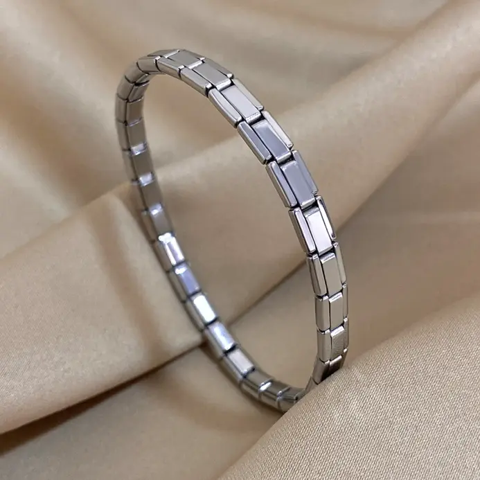 Nueva pulsera elástica minimalista de acero inoxidable, eslabones italianos, pulsera delgada con dijes, correa de reloj Punk, joyería 2
