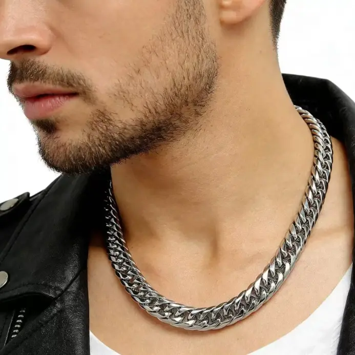 HNSP-collar de cadena de eslabones cubanos para hombre, de acero inoxidable, resistente al agua, cadena gruesa y pesada de 8/10/12/14MM, accesorios Punk Rock 2