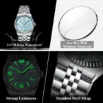 Reloj de pulsera POEDAGAR deportivo para hombre de negocios, Reloj luminoso resistente al agua de acero inoxidable para hombre, relojes de cuarzo de lujo con fecha para hombre, Reloj + caja 3