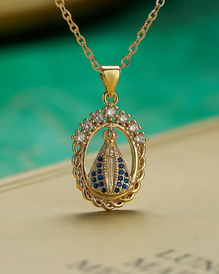 NEWBUY joyería religiosa de alta calidad para mujer, collar de cadena de acero inoxidable con incrustaciones de circonita cúbica de cobre, colgante de la Virgen María 1