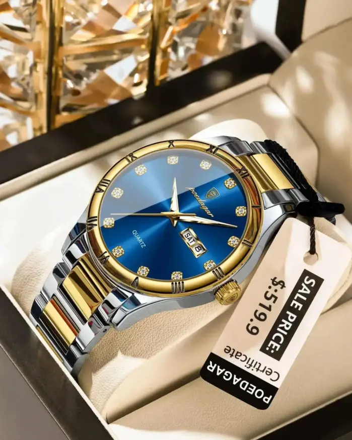 POEDAGAR, Reloj de lujo superior para hombre con fecha y semana, Reloj de pulsera luminoso resistente al agua para hombre, relojes de cuarzo de acero inoxidable para hombre, Reloj deportivo 2