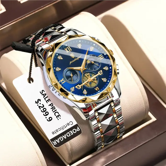 Reloj de pulsera POEDAGAR de lujo para hombre, reloj cronógrafo luminoso resistente al agua para hombre, relojes de cuarzo de acero inoxidable para hombre, reloj para hombre 1