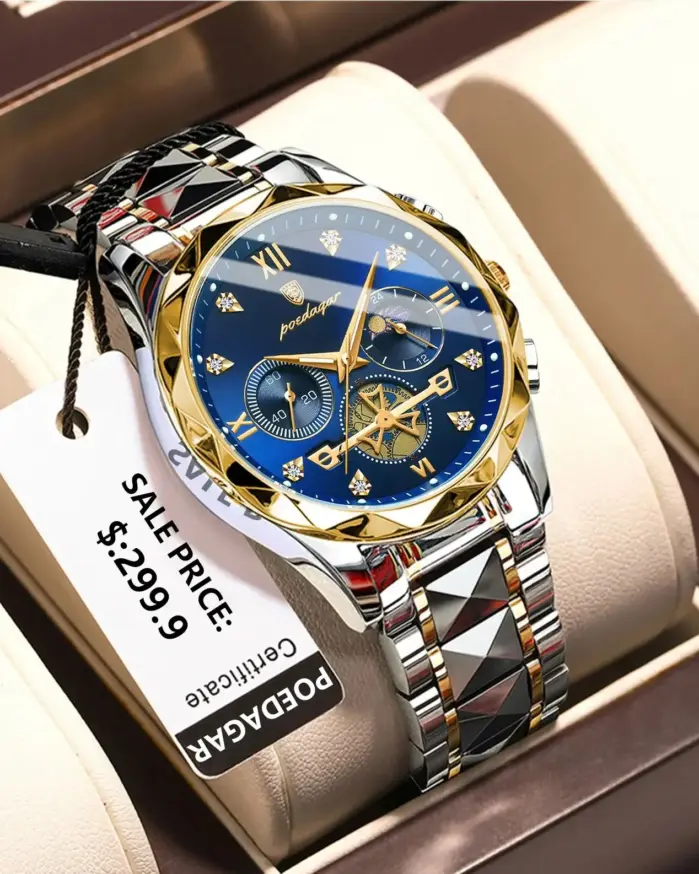 Reloj de pulsera POEDAGAR de lujo para hombre, reloj cronógrafo luminoso resistente al agua para hombre, relojes de cuarzo de acero inoxidable para hombre, reloj para hombre 1