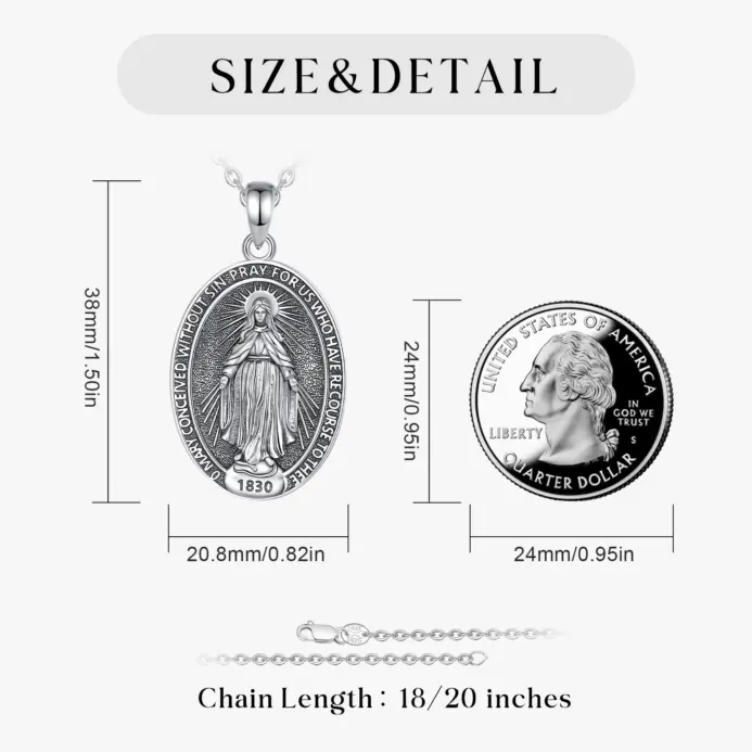 Collar de Plata de Ley 925 con la Virgen María para Mujer y Hombre, Medalla de la Virgen María en Oro, Colgante de Cruz, Joyería Religiosa, Regalo 2