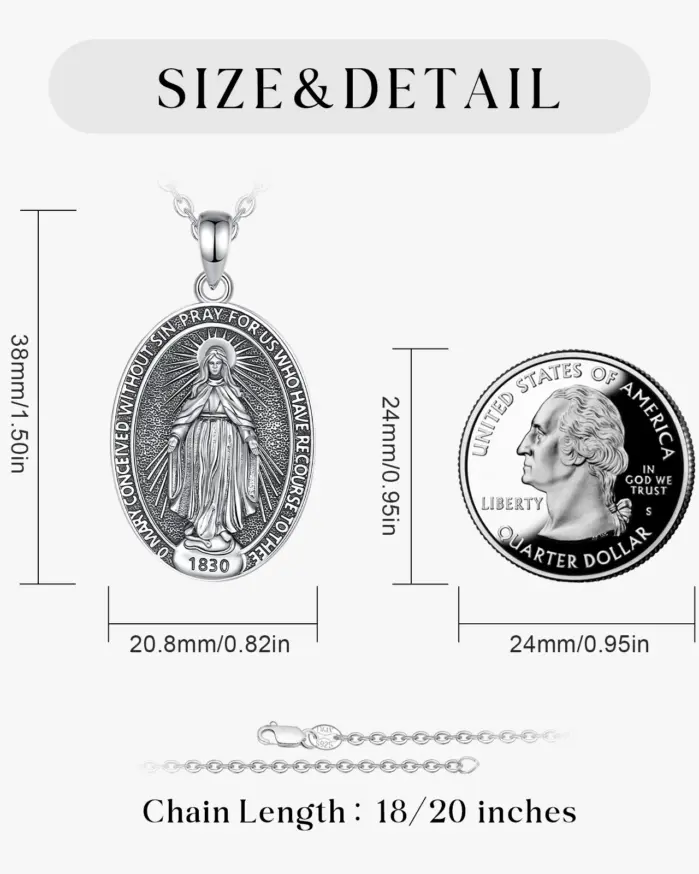 Collar de Plata de Ley 925 con la Virgen María para Mujer y Hombre, Medalla de la Virgen María en Oro, Colgante de Cruz, Joyería Religiosa, Regalo 2