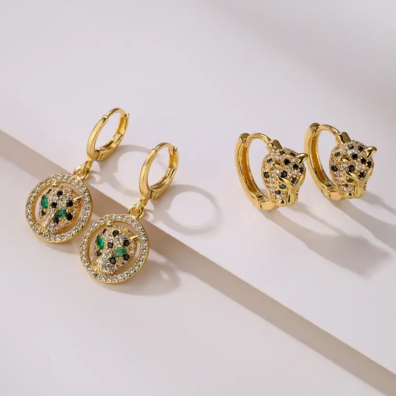 nueva moda Color dorado joyería de boda de acero inoxidable de lujo AAA CZ pendientes de leopardo de circón para regalo elegante de mujer 4