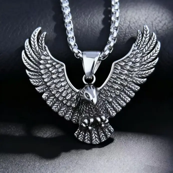 HNSP 316L Acero inoxidable estilo vikingo collar con colgante de águila para hombres accesorios de joyería gótica Punk 1