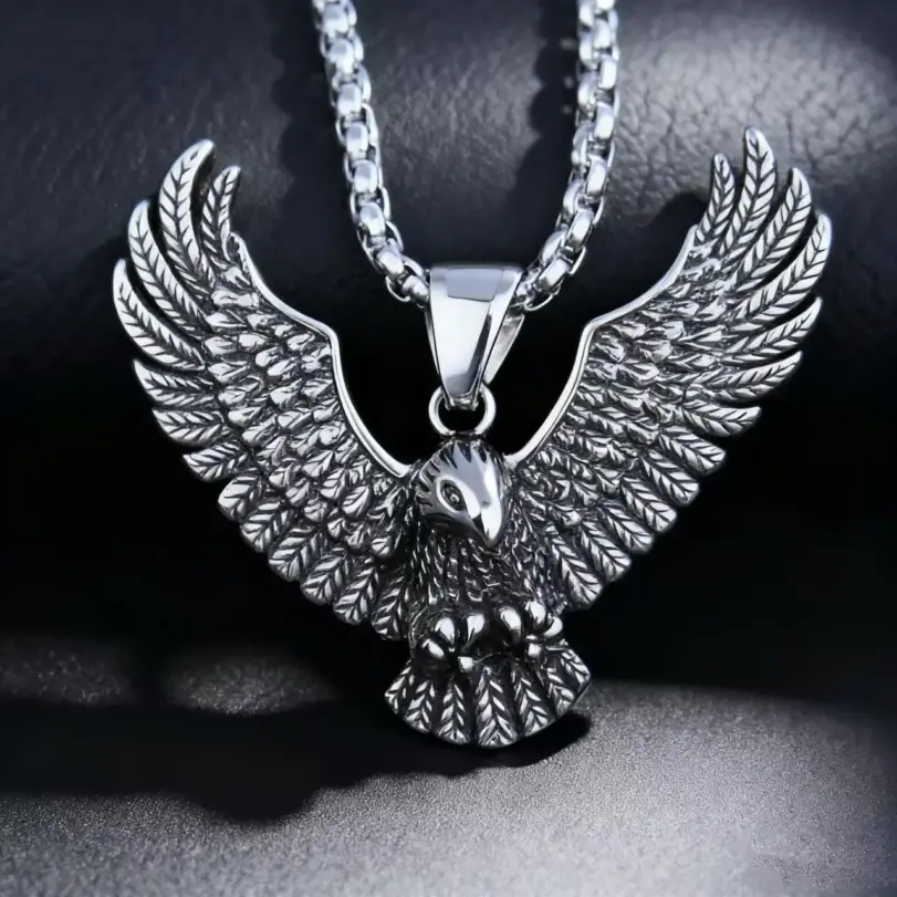 HNSP 316L Acero inoxidable estilo vikingo collar con colgante de águila para hombres accesorios de joyería gótica Punk 1