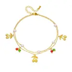 Tobillera de perlas de cereza de doble capa de acero inoxidable 316L para mujer, cadena de color dorado a la moda, joyería estética de playa de verano 6