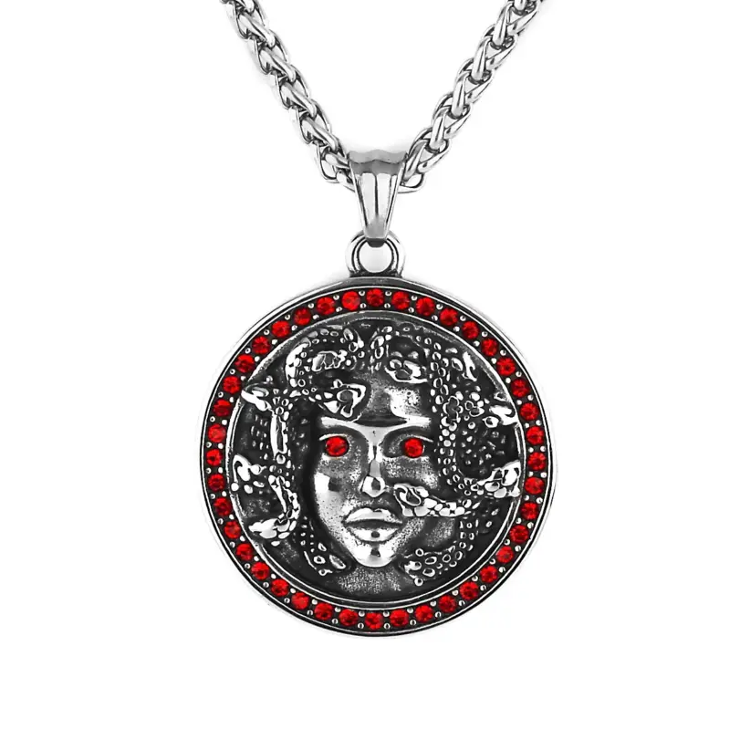 HNSP-collar con colgante de Medusa de mitología nórdica para hombre, accesorios de joyería de acero inoxidable 316L 6