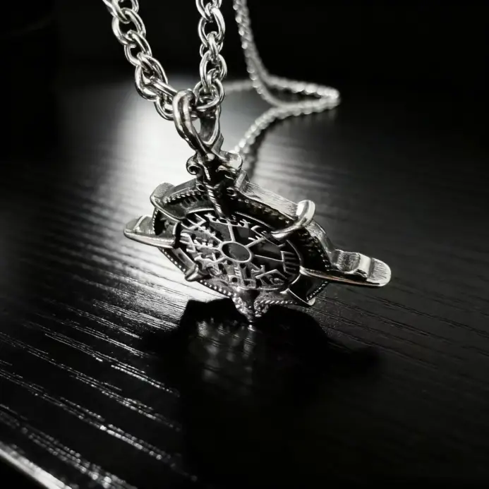 HNSP 316L Acero inoxidable vikingo runa brújula colgante collar de cadena para hombres joyería accesorios Vintage 2