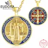 Eudora-collar de plata de ley 925 con cruz de oro de 18 quilates, colgante esmaltado de San Benito, amuleto católico, joyería para hombres y mujeres 1