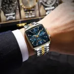 Reloj POEDAGAR a la moda para hombre, Reloj de pulsera luminoso resistente al agua con cronógrafo y fecha para hombre, Reloj cuadrado de cuarzo de acero inoxidable para hombre 5