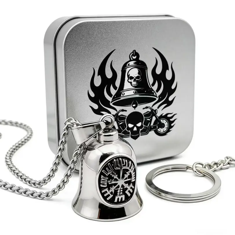 Collar con Colgante de Campana Vikinga de Acero Inoxidable 316L HNSP con Triángulo de Odín para Hombre, Joyería, Accesorios para Motocicleta, Regalo 3