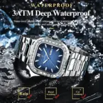 POEDAGAR, reloj cuadrado de lujo para hombre, resistente al agua, luminoso, con fecha, semana, reloj para hombre, relojes de cuarzo informales de acero inoxidable a la moda para hombre 3