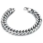HNSP Pulsera de cadena cubana LA de acero inoxidable para hombre, estilo punk hip hop, color plateado, cadena de mano de 8/10/12/14 mm de grosor 2