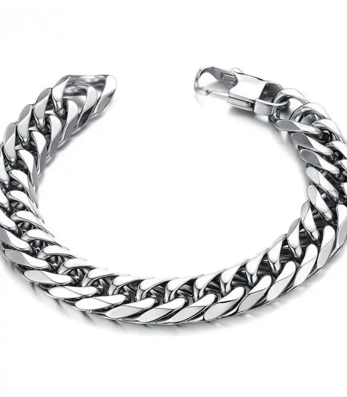 HNSP Pulsera de cadena cubana LA de acero inoxidable para hombre, estilo punk hip hop, color plateado, cadena de mano de 8/10/12/14 mm de grosor 2