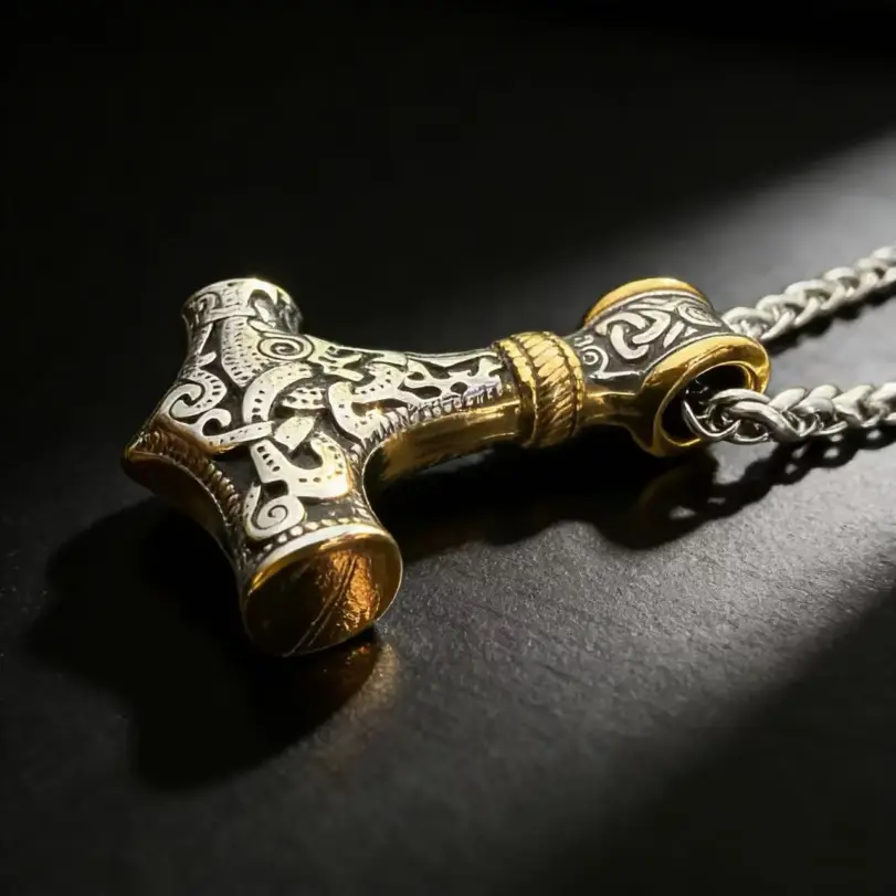 Collar con colgante de runas nórdicas de Odín y martillo de Thor de acero inoxidable HNSP 316L para hombre, accesorios de joyería. 3