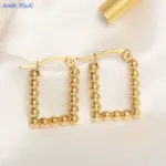 MHS.SUN pendientes de aro de acero inoxidable redondos cuadrados chapados en oro de lujo, pendientes de cuentas de bola cruzada para mujeres y niñas, joyería de boda 5
