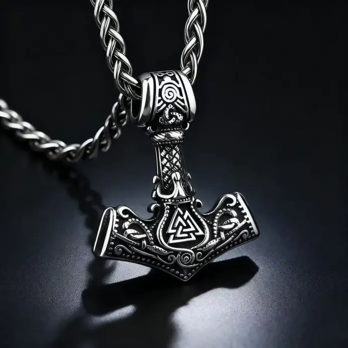 Collar con colgante de Mjolnir y nudo nórdico de Odin en acero inoxidable 316L HNSP para hombre, accesorios de joyería vikinga. 2