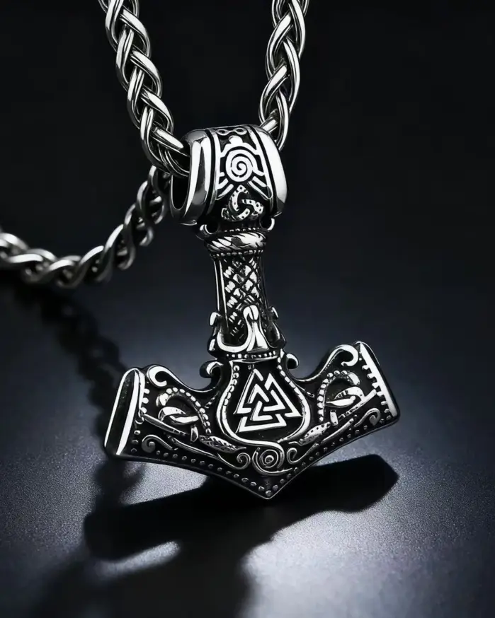 Collar con colgante de Mjolnir y nudo nórdico de Odin en acero inoxidable 316L HNSP para hombre, accesorios de joyería vikinga. 2