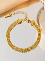 ANENJERY 316L Acero inoxidable doble hechizo Color dorado pulsera de cadena giratoria gruesa mujer Ins joyería de diseño Simple 4