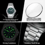 Reloj POEDAGAR Original para Hombre, Reloj de Pulsera de Cuarzo con Fecha y Semana, Reloj Deportivo de Lujo para Hombre, Resistente al Agua, Luminoso, de Acero Inoxidable 4