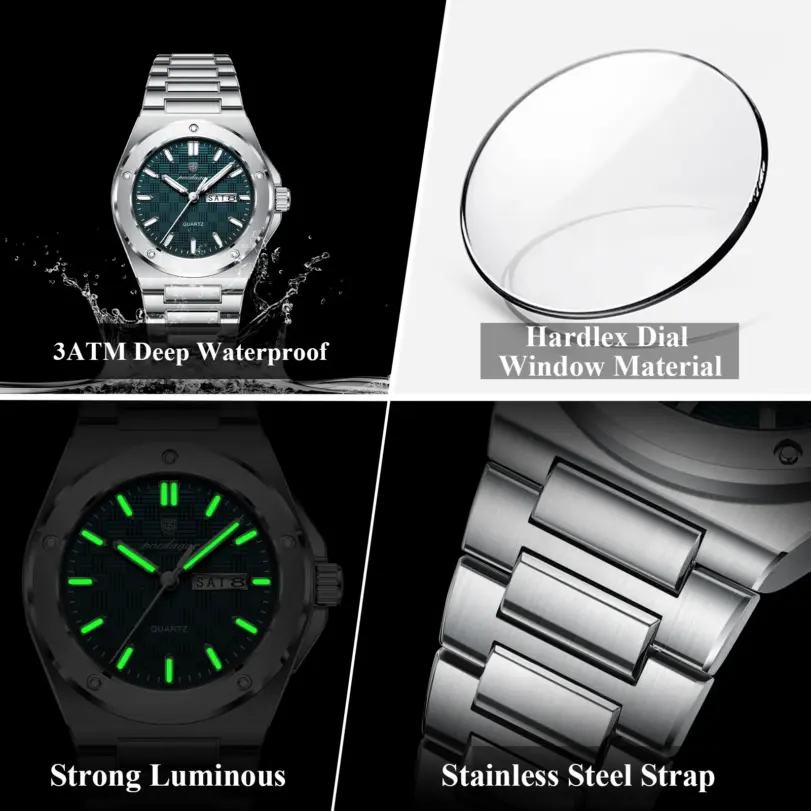 Reloj POEDAGAR Original para Hombre, Reloj de Pulsera de Cuarzo con Fecha y Semana, Reloj Deportivo de Lujo para Hombre, Resistente al Agua, Luminoso, de Acero Inoxidable 4