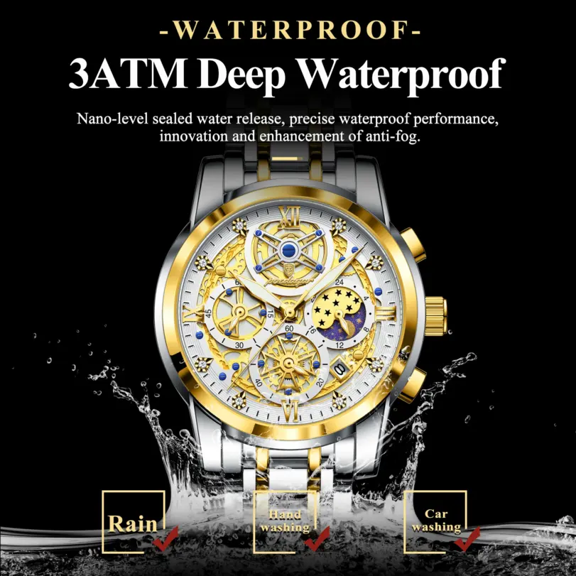 Reloj POEDAGAR de lujo a la moda para hombre, Reloj de pulsera resistente al agua con fecha luminosa para hombre, cronógrafo de acero inoxidable, relojes de cuarzo para hombre 3
