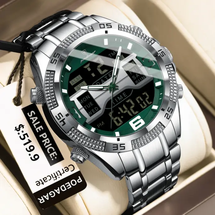 Reloj POEDAGAR LED de lujo para hombre, reloj deportivo con pantalla de doble horario, reloj de pulsera Digital luminoso con fecha semanal para hombre, relojes electrónicos de cuarzo para hombre 2