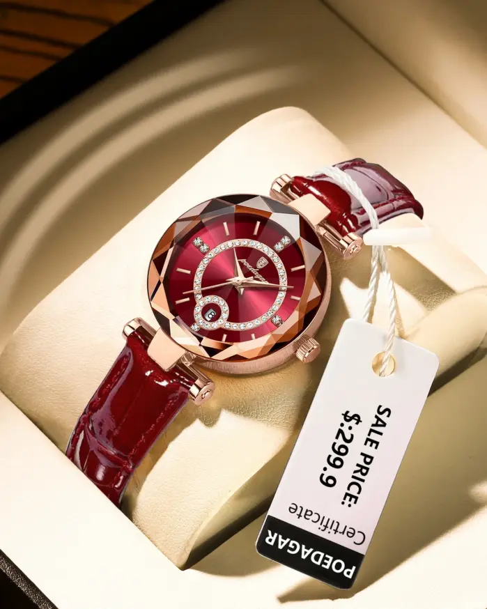 Reloj POEDAGAR de lujo para mujer, relojes de cuero con fecha resistente al agua de alta calidad para mujer, reloj informal de cuarzo para mujer + caja 2