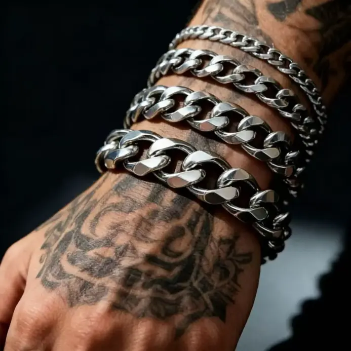 HNSP Pulsera de cadena cubana de acero inoxidable de 3 mm a 15 mm de grosor para hombre, joyería de mano, accesorio de estilo punk urbano 1