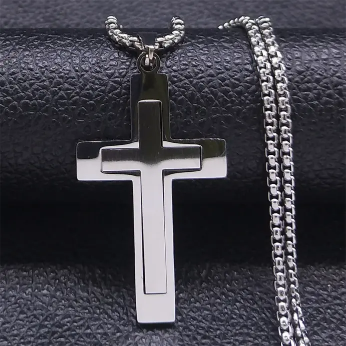 Collar con colgante de cruz de acero inoxidable de estilo minimalista HNSP para hombre, accesorios de joyería 2