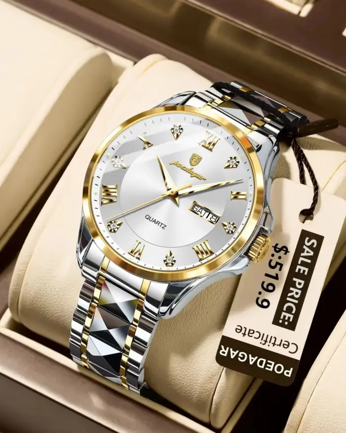 POEDAGAR, Reloj militar a la moda para hombre, Reloj de pulsera resistente al agua con fecha luminosa y semana para hombre, relojes de cuarzo de acero inoxidable para hombre, Reloj masculino 2