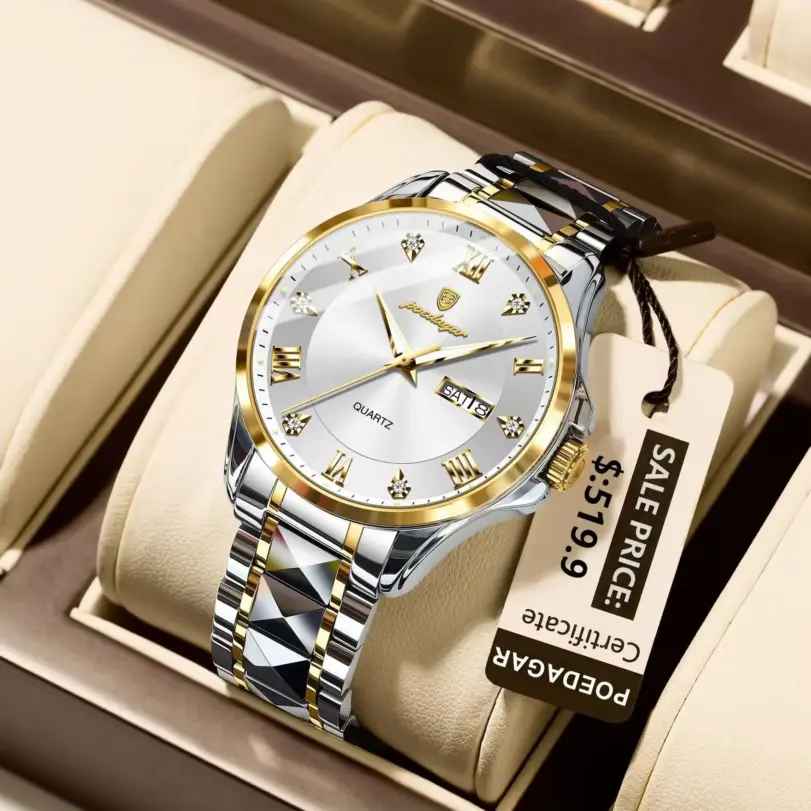 POEDAGAR, Reloj militar a la moda para hombre, Reloj de pulsera resistente al agua con fecha luminosa y semana para hombre, relojes de cuarzo de acero inoxidable para hombre, Reloj masculino 2