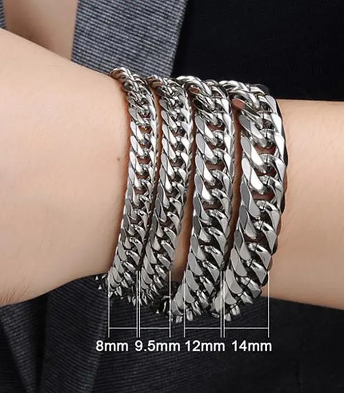 Pulsera Cubana de Acero Inoxidable HNSP para Hombre, Cadena de Mano Estilo Punk, Accesorios de Joyería Masculina, Regalo, 8mm-14mm de Ancho 1
