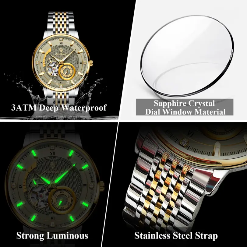 Reloj de Lujo para Hombre POEDAGAR, Reloj de Hombre Luminoso a Prueba de Agua, Tourbillon Hueco, Mecánico Automático, de Acero Inoxidable + Caja 4