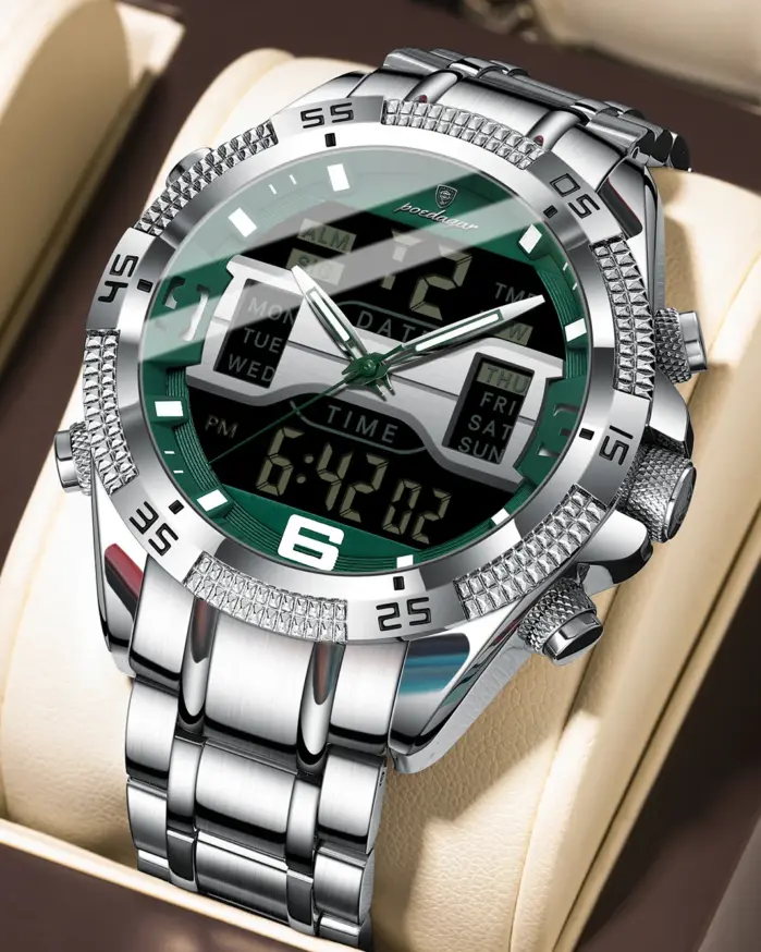 Reloj POEDAGAR LED de lujo para hombre, reloj deportivo con pantalla de doble horario, reloj de pulsera Digital luminoso con fecha semanal para hombre, relojes electrónicos de cuarzo para hombre 1