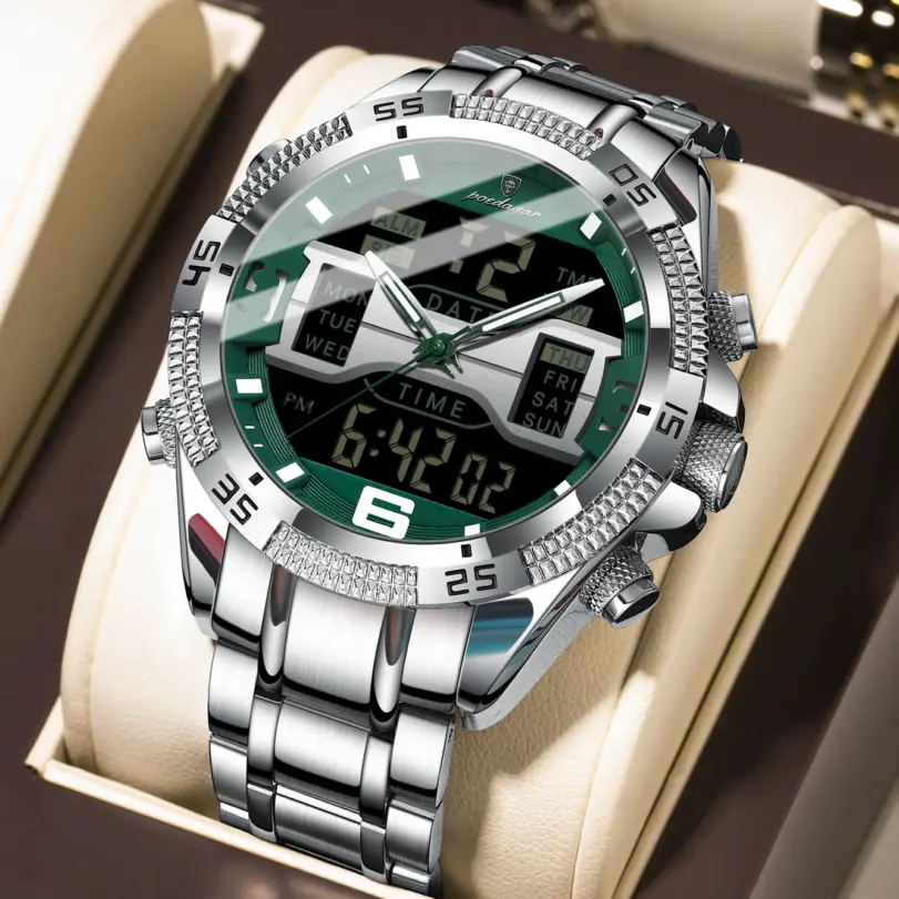 Reloj POEDAGAR LED de lujo para hombre, reloj deportivo con pantalla de doble horario, reloj de pulsera Digital luminoso con fecha semanal para hombre, relojes electrónicos de cuarzo para hombre 1
