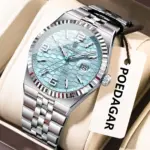 Reloj de pulsera POEDAGAR deportivo para hombre de negocios, Reloj luminoso resistente al agua de acero inoxidable para hombre, relojes de cuarzo de lujo con fecha para hombre, Reloj + caja 1