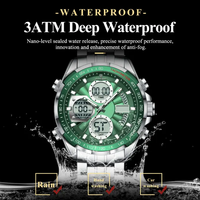 Reloj POEDAGAR Top para hombre, relojes electrónicos LED impermeables de lujo para hombre, reloj de cuarzo Digital de acero inoxidable con pantalla de doble horario para hombre 2