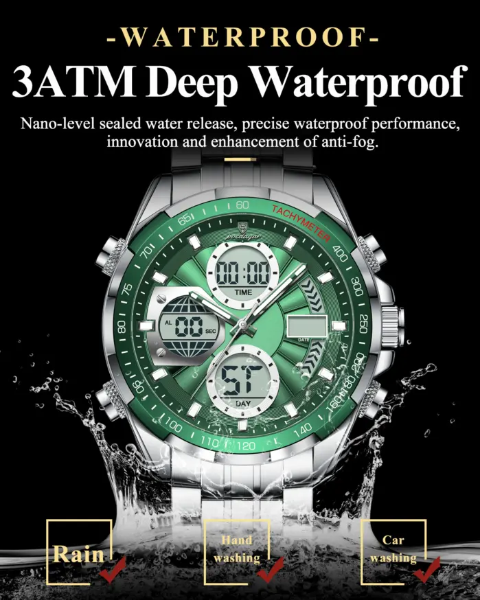 Reloj POEDAGAR Top para hombre, relojes electrónicos LED impermeables de lujo para hombre, reloj de cuarzo Digital de acero inoxidable con pantalla de doble horario para hombre 2