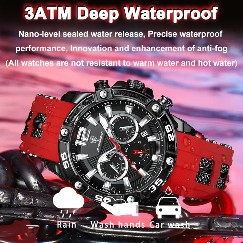 Reloj de pulsera POEDAGAR de lujo para hombre, cronógrafo deportivo, resistente al agua, relojes luminosos con fecha para hombre, Reloj informal de cuarzo de silicona para hombre 3