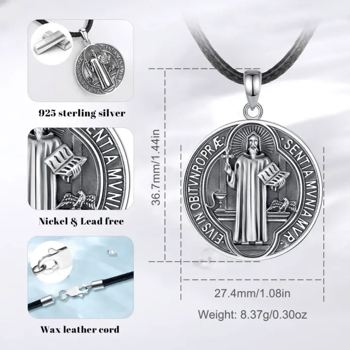 Collar Eudora de San Benito, colgante de cruz de San Benito de Plata de Ley 925, amuleto de runas católicas, regalo de joyería para hombres y mujeres 2