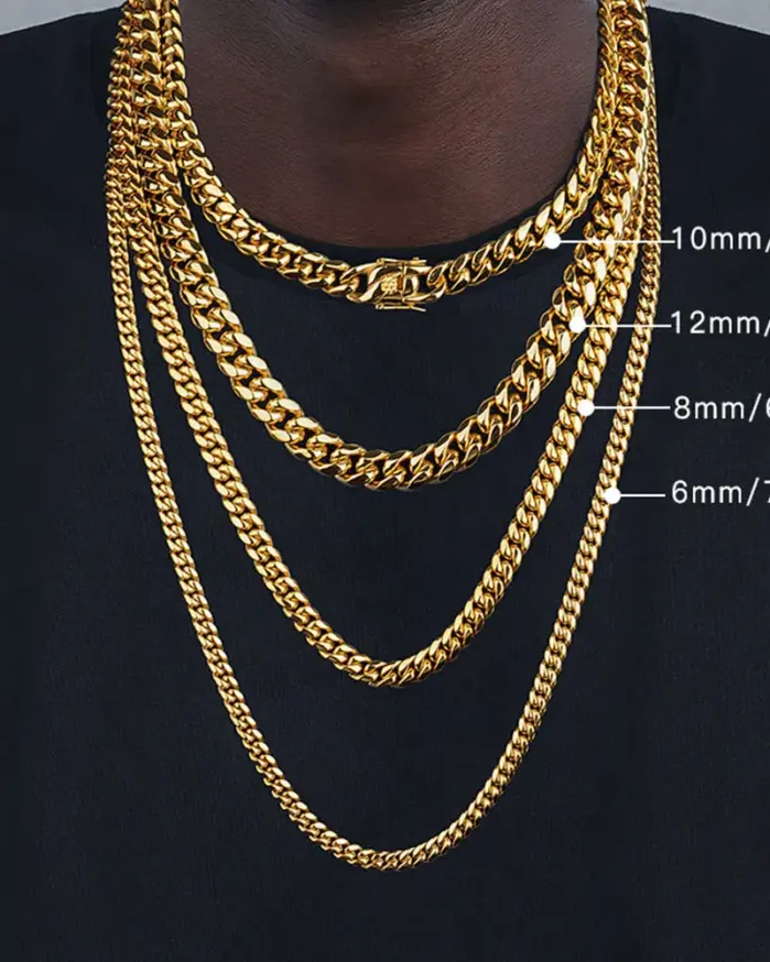 Collar de cadena de eslabones cubanos de acero inoxidable 316L, Color dorado pulido alto, Hip-Hop, 6mm/8mm/10mm/12mm, regalo para joyería de hombre 1