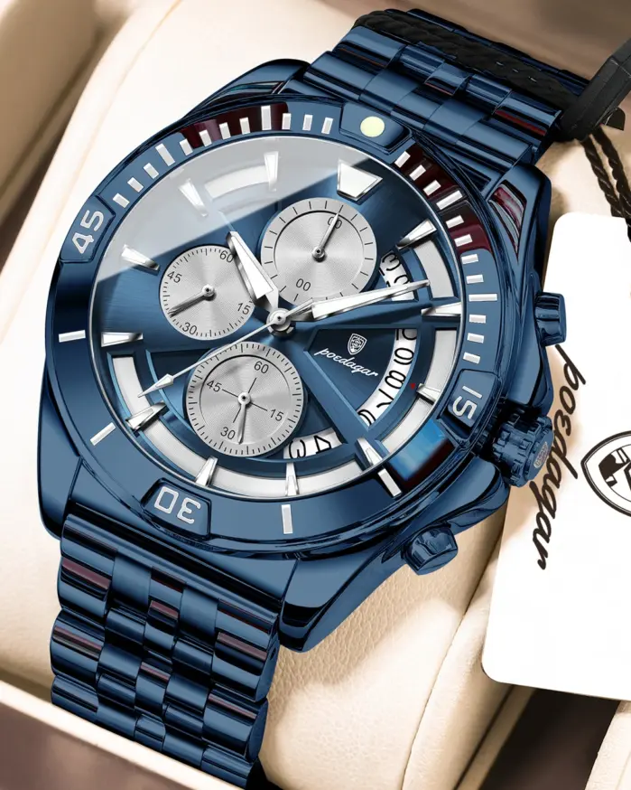 Reloj POEDAGAR Original de Moda para Hombre, Resistente al Agua, Luminoso, Cronógrafo, con Fecha, de Acero Inoxidable, de Cuarzo, para Hombre. 1