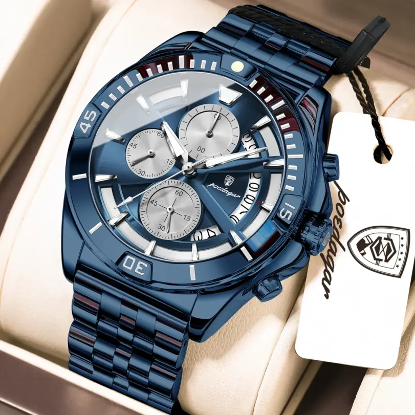 Reloj POEDAGAR Original de Moda para Hombre, Resistente al Agua, Luminoso, Cronógrafo, con Fecha, de Acero Inoxidable, de Cuarzo, para Hombre. 1